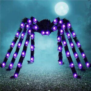 Halloween Outdoor Decorations Light-Up Giant Spider, 5 Ft Large Black